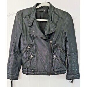 Zara Womens Black Genuine Lambskin Leather Motorcycle Jacket S